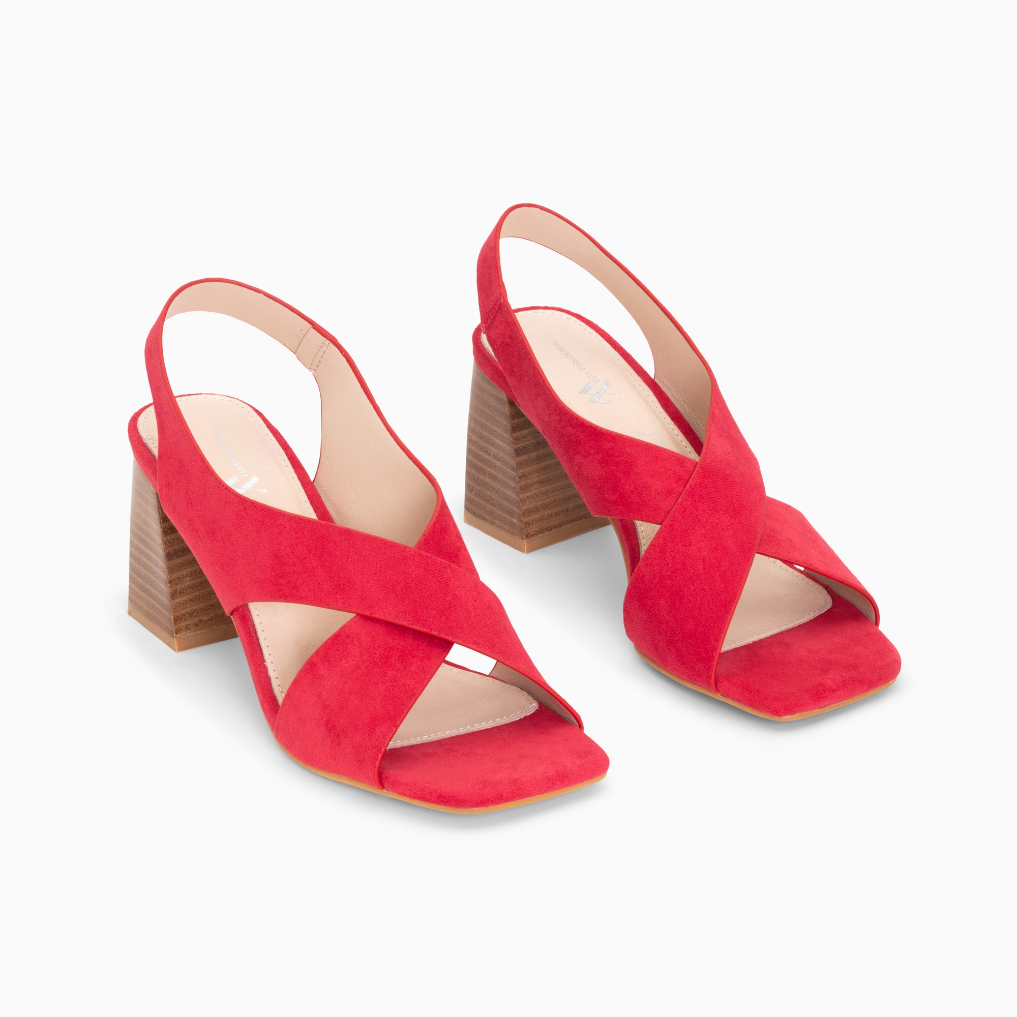 Sandales à talon, Compensées-Sandales Maxinne framboise à brides croisées et talon haut