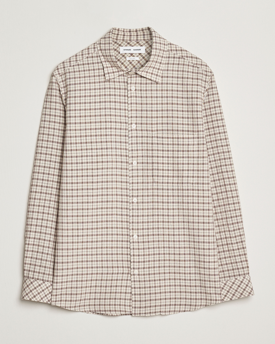 Samsøe Samsøe Damon Viscose/Cotton Checked Shirt Canteen