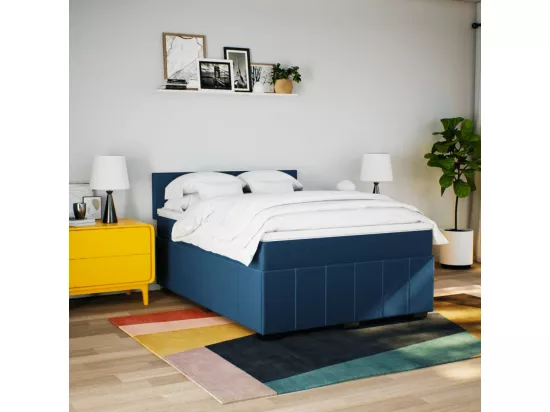 Sommier à lattes de lit avec matelas Bleu 160x200 cm Tissu