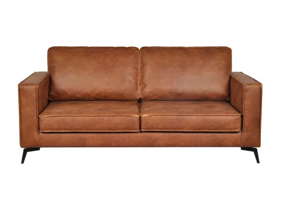 Canapé vintage 3 places cuir marron cognac aspect vieilli et métal noir SONNY