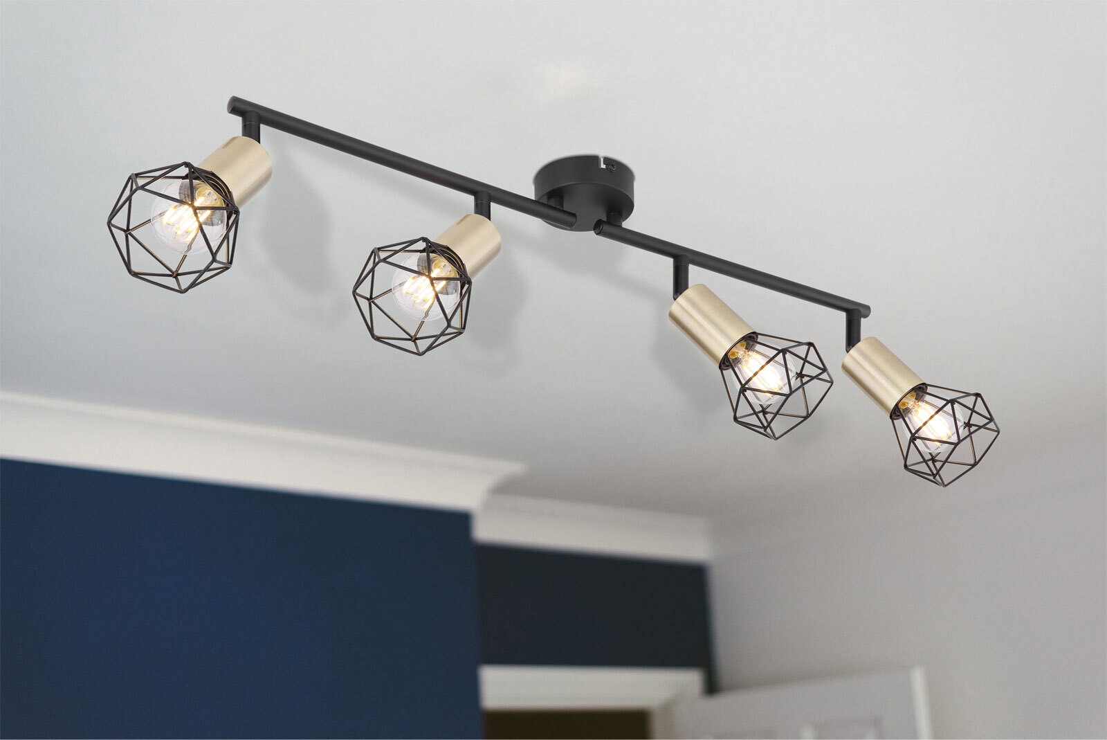 GLOBO Retrofit Deckenlampe XARA I 4 Spots schwarz /messingfarbig
