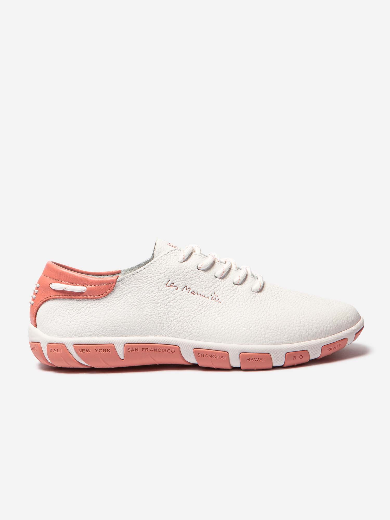 Tennis Femme Confort Cuir Blanc Semelle Rose