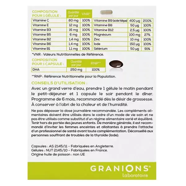 Granions Conceptio Lot spécial fertilité couple Homme 90 capsules et 30 sachets + Femme 30 gélules et 30 capsules