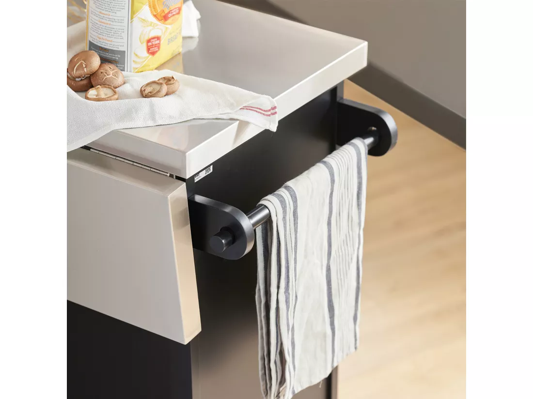 Desserte sur roulettes en Bois avec Plans de Travail Rabattable en Acier INOX, FKW71-SCH