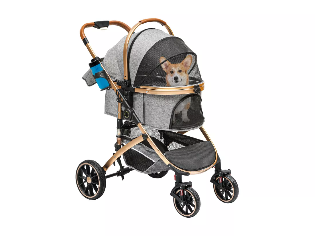 YITAHOME Poussette 3-en-1 pour Chien Chat - Transporteur Amovible - Pliable Portable - Gris