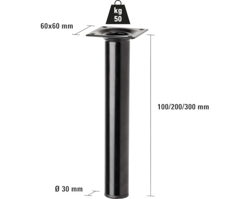 Tarrox ronde tafelpoot Ø 30 x 100 mm, zwart
