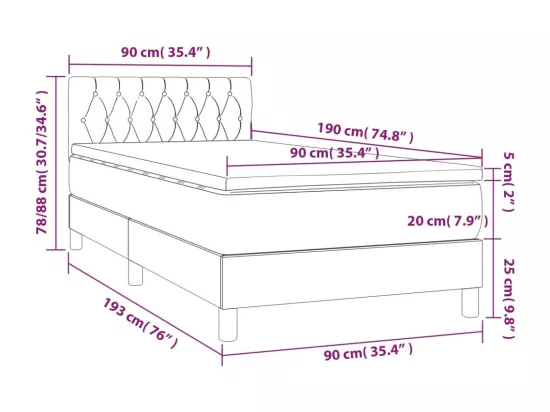Sommier tapissier avec matelas et LED Taupe 90x190 cm Tissu