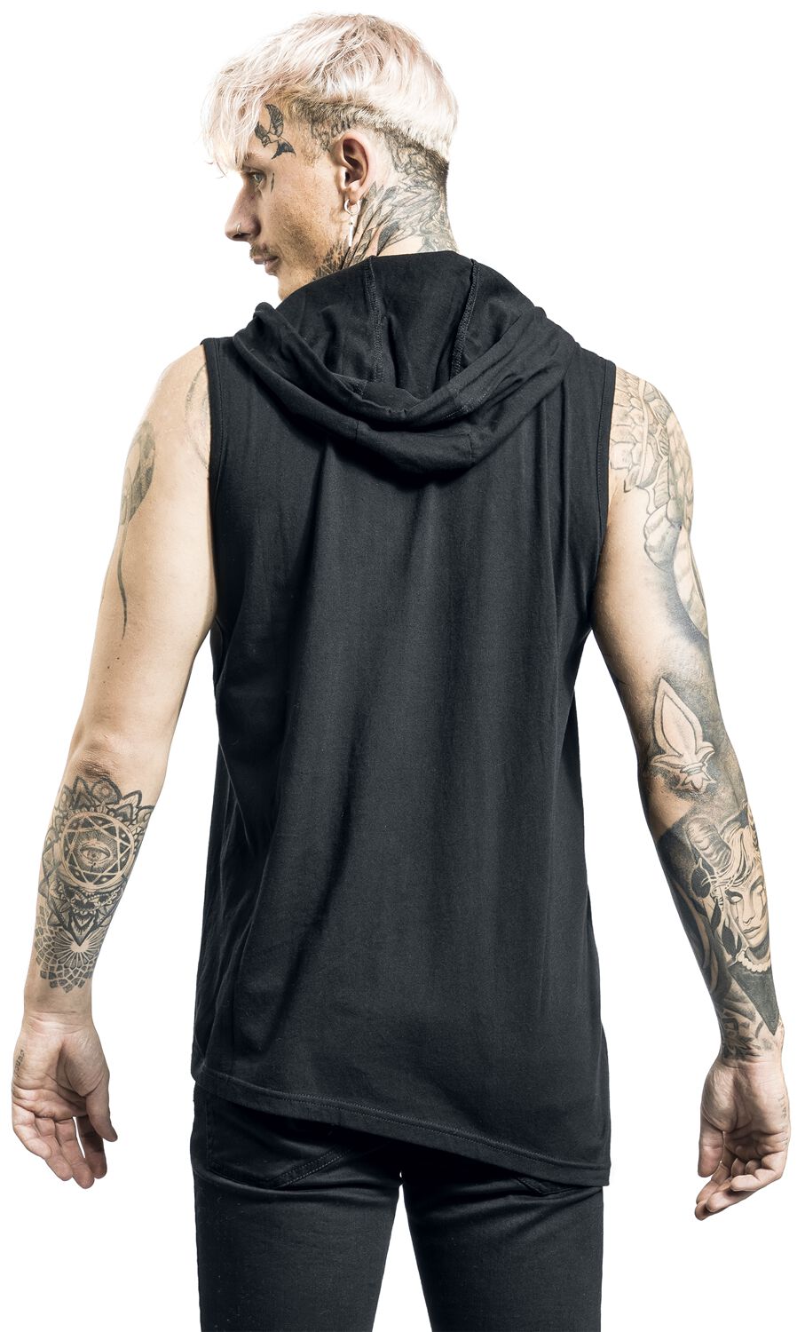 Haut à capuche avec bord asymétrique & imprimé | Black Blood by Gothicana Débardeur