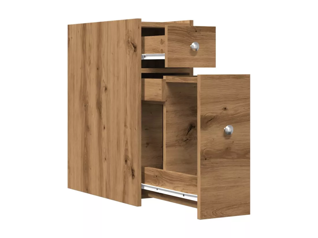 Armoire de salle de bain étroite avec roulettes chêne artisanal