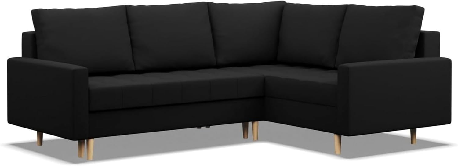 Mebligo - Ecksofa mit Schlaffunktion und Bettkasten Elma, Eckcouch mit Ottomane Rechts, Sofa L Form (BxTxH) 223 x 172 x 88 cm, Couch Wohnzimmer, Ecke Sofa, Schwarz (Lux 23)