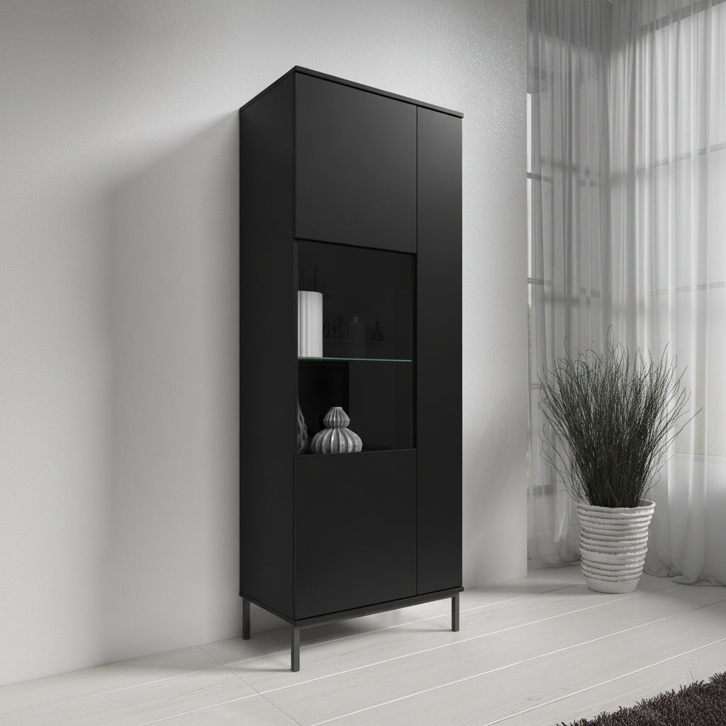 Queen - Vitrinekast - Zwart - 70x41x190 cm