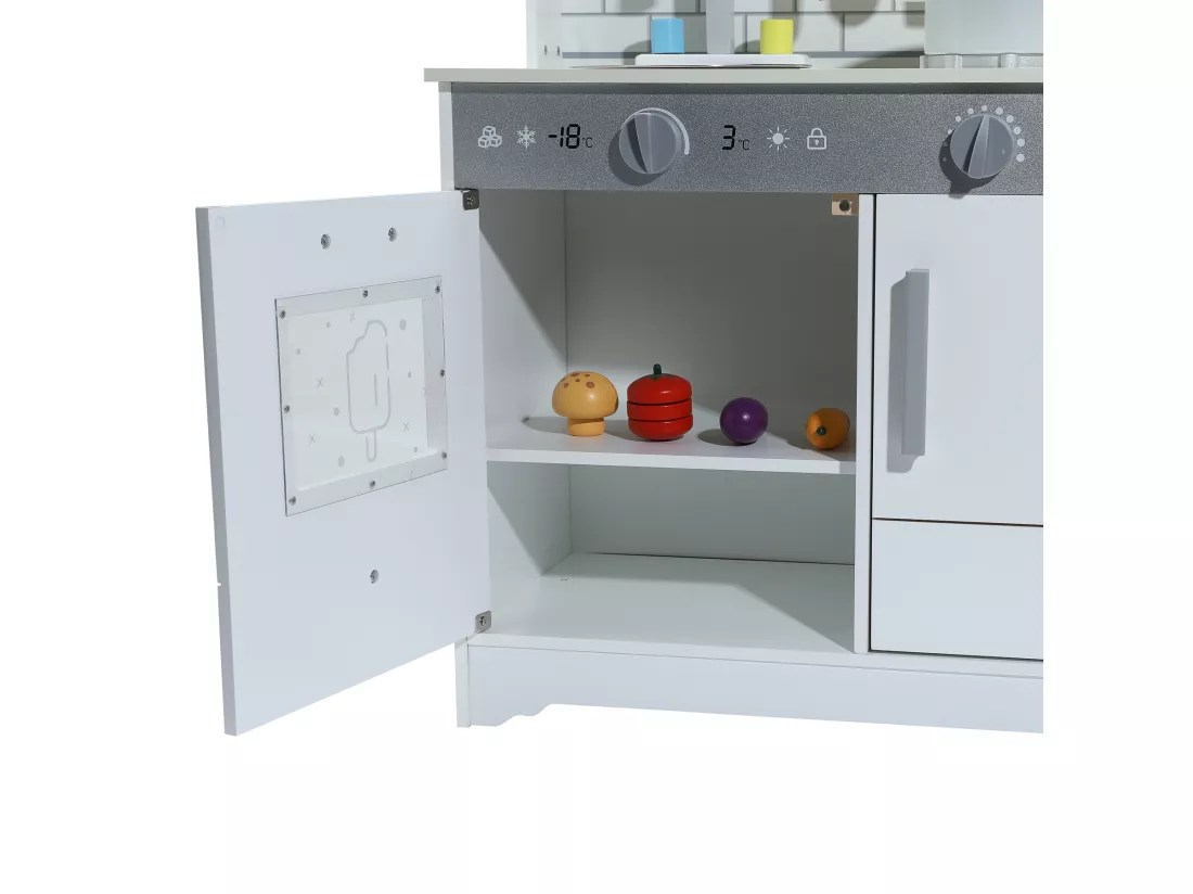 Cuisine Enfant Multifonctionnelle 5 en 1 - ORYXEARTH - 60x29x80.5cm - Bois - Blanc Cassé - Mixte
