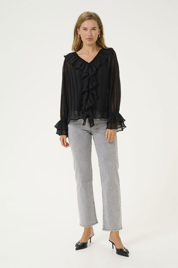 Cream CRSadia Flounce Blouse Pitch black