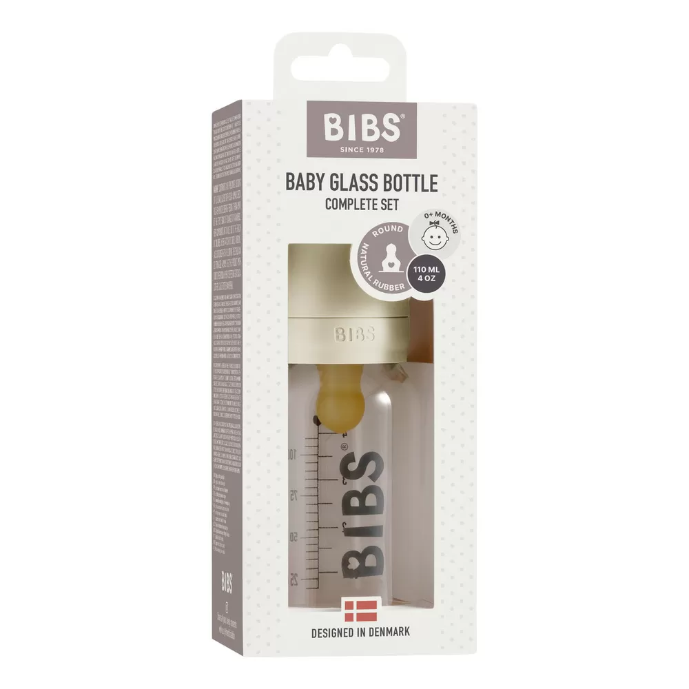BIBS Baby Glass Bottle Complete Set Latex Ivory - 110 ml.