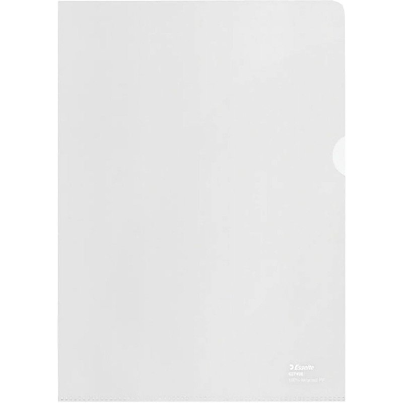 Chemise coin 100% recyclée ESSELTE A4 polypropylène 10/100e transparente incolore - Paquet de 100