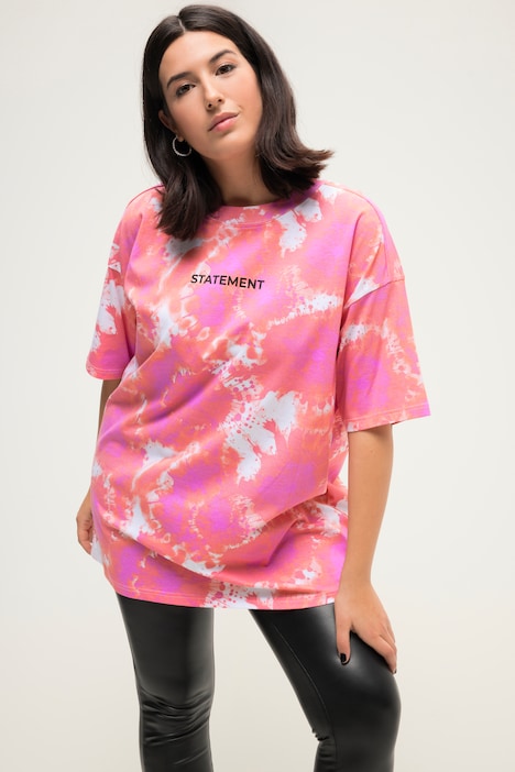 T-Shirt, oversized, Batikprint, Statement, Rundhals, Halbarm
