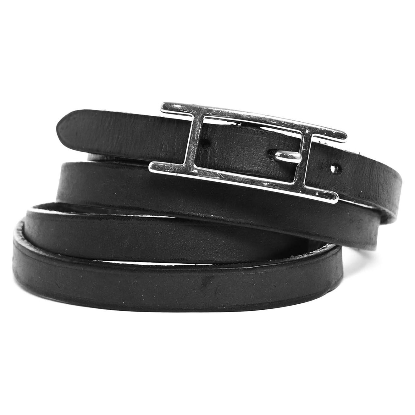 Hermès Bracelet en Cuir Behapi Triple Tour T.2 noir - Très bon état