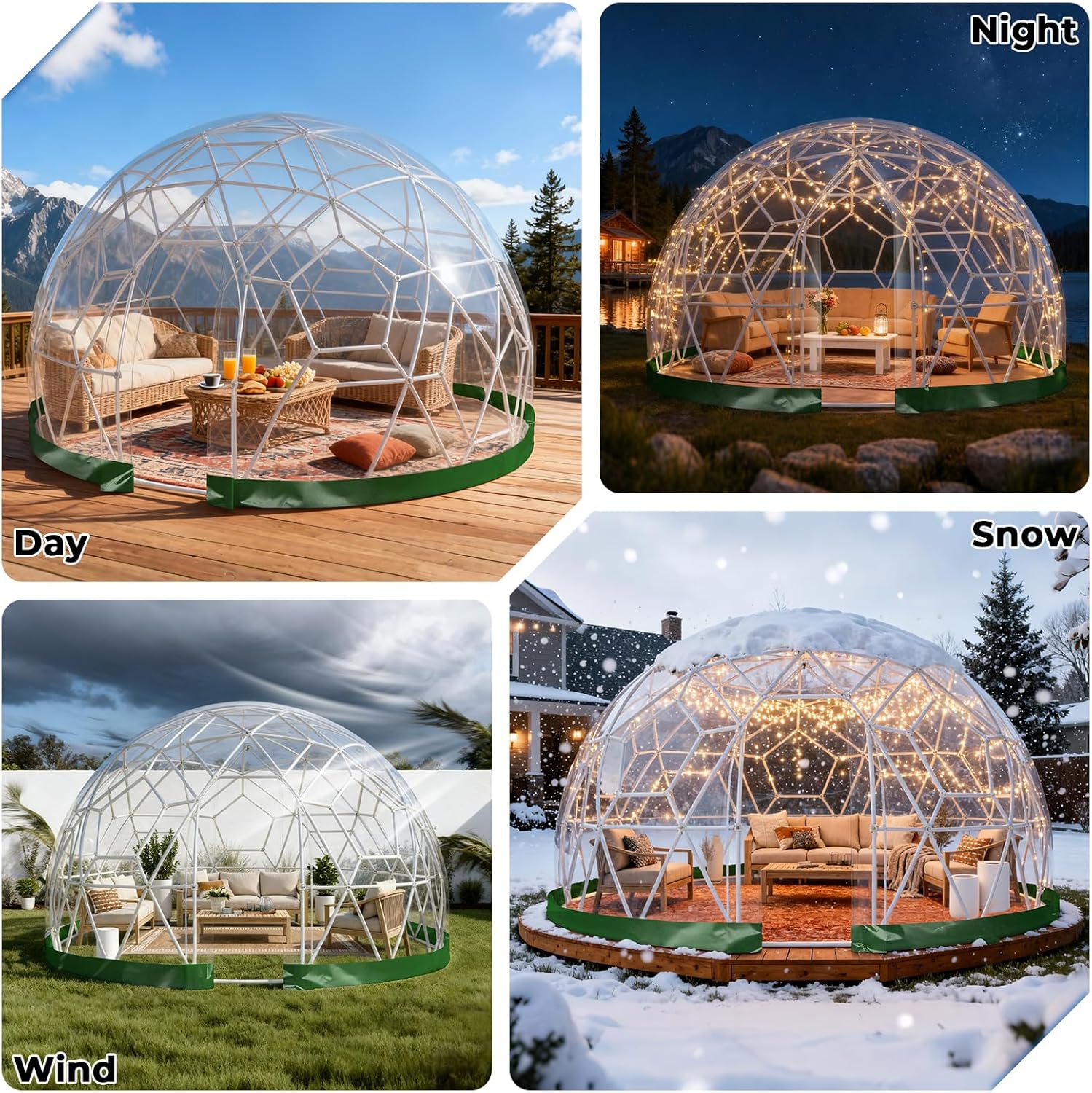 2.9 x 1.8m Gewächshaus Gartenkuppel Igloo,Gartenkuppel TPU Blasenzelt für 2-4 per,Gartenblasenzelt mit 2 Lichterketten, Durchsichtiges Kuppelzelt für Hinterhof,Party,Weihnachten,Hochzeiten