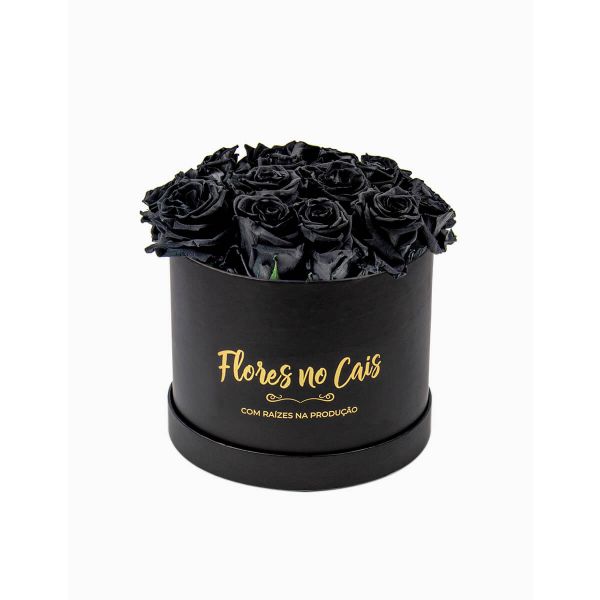 Flores no Cais Caixa de Rosas Pretas Preservadas (Preta, Premium)