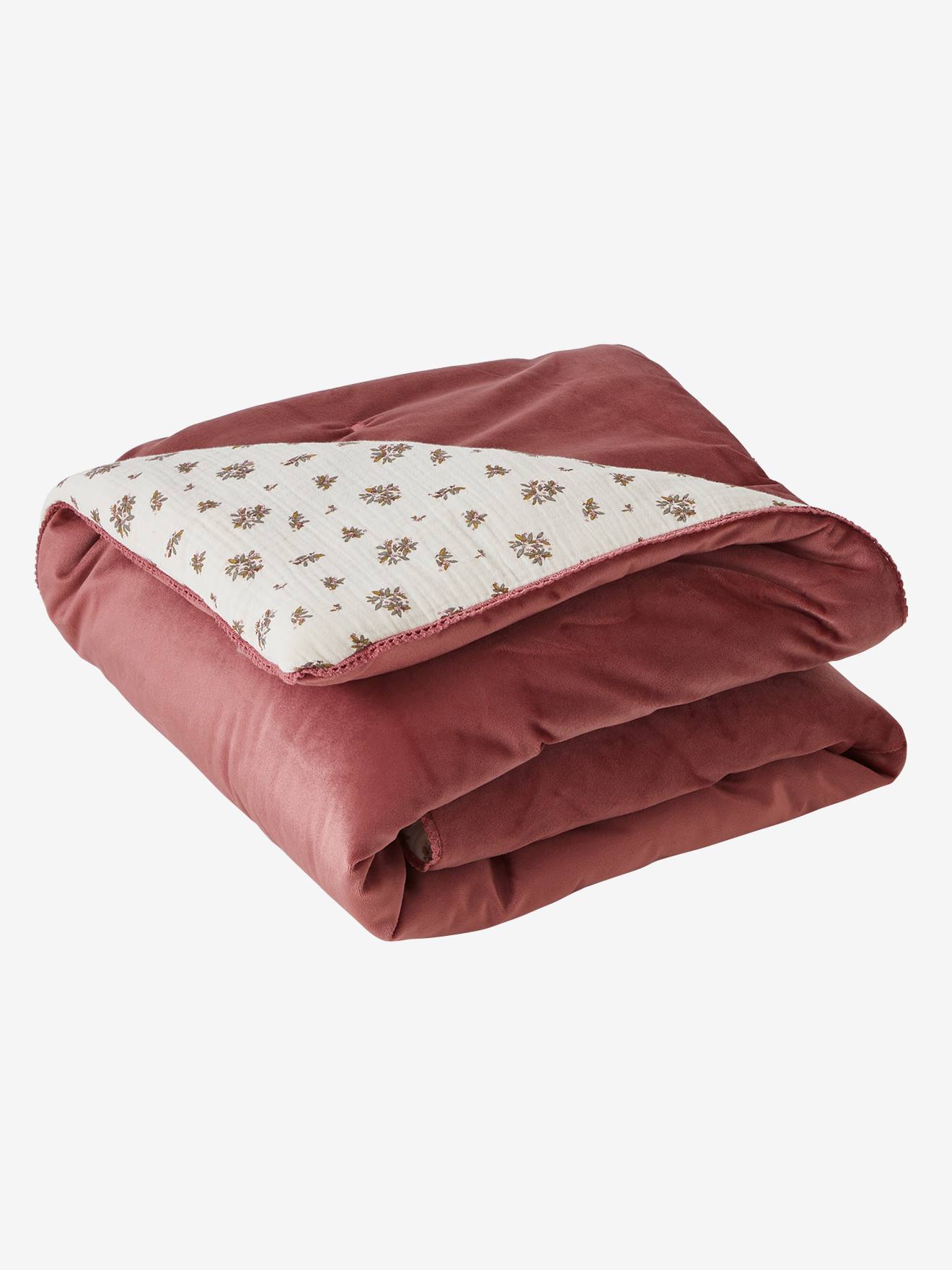 Manta loft em gaze de algodão/veludo estampada bege claro