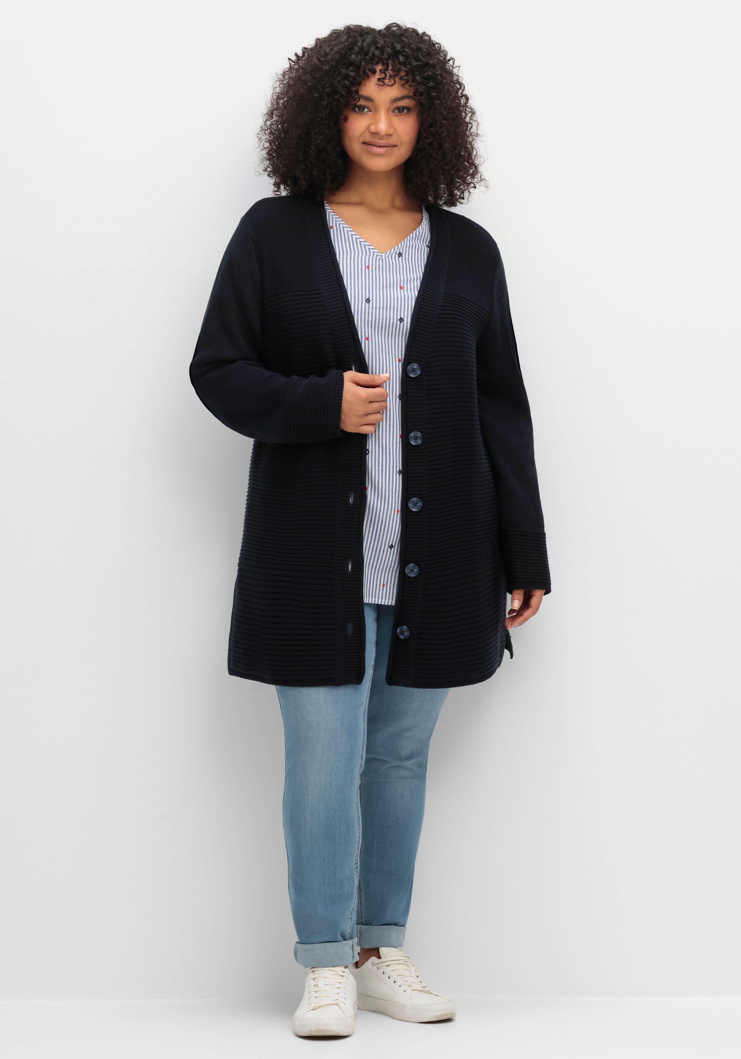 Longstrickjacke im Strukturmix, mit V-Ausschnitt