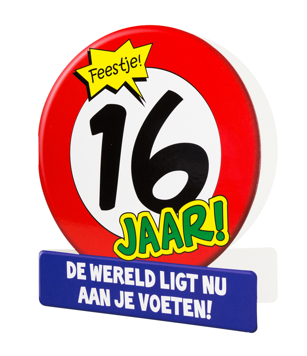 Verjaardagskaart 16 Jaar Verkeersbord 16,5cm