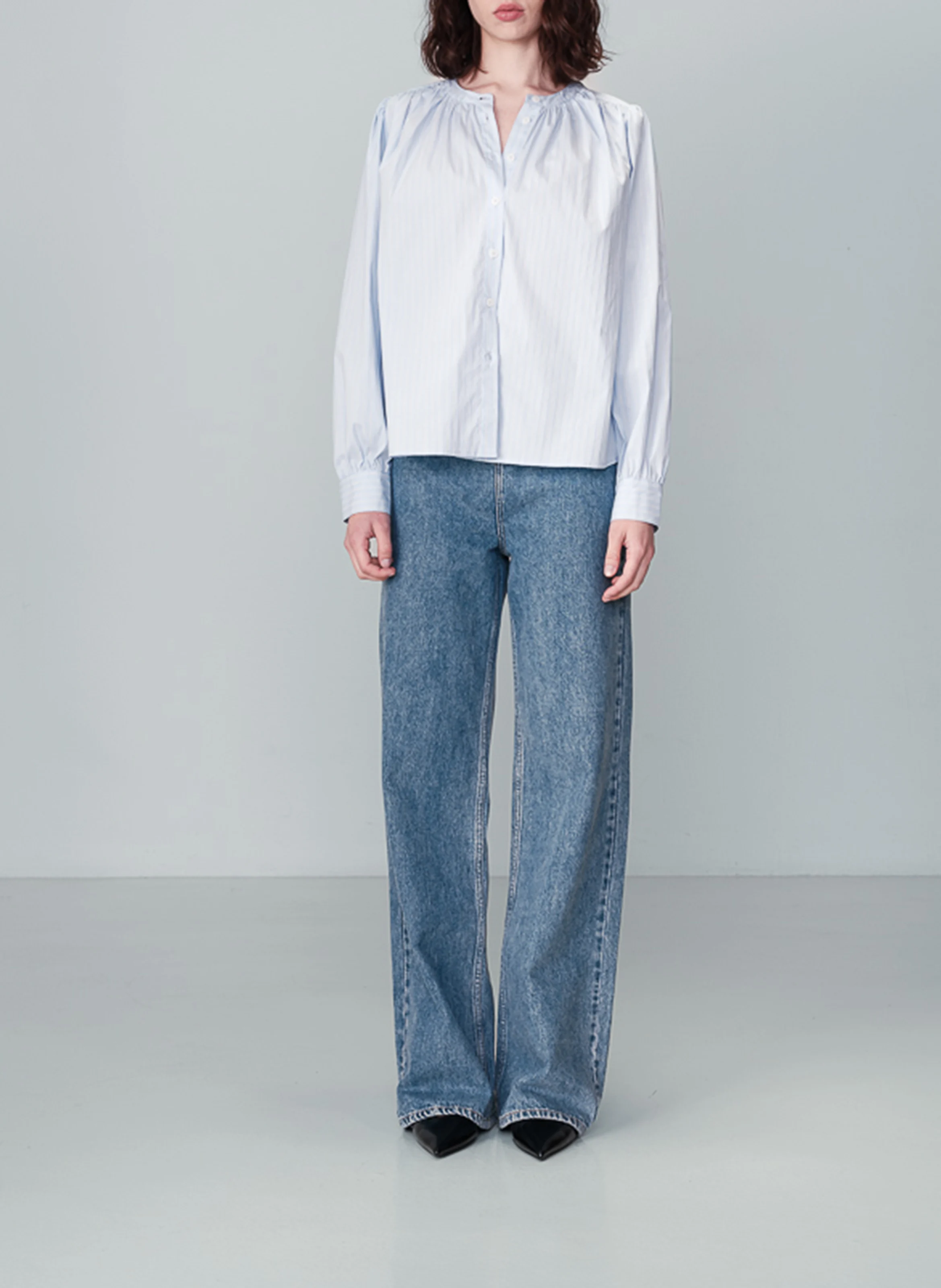 NOREEN - Chemise ample rayée en coton mélangé | Bleu