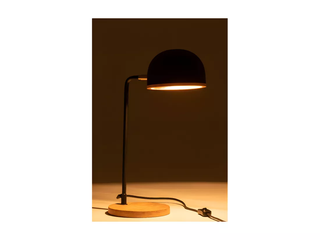 Lampe De Bureau Evy Metal/Bois Noir/Naturel - L 23 x l 18 x H 48 cm
