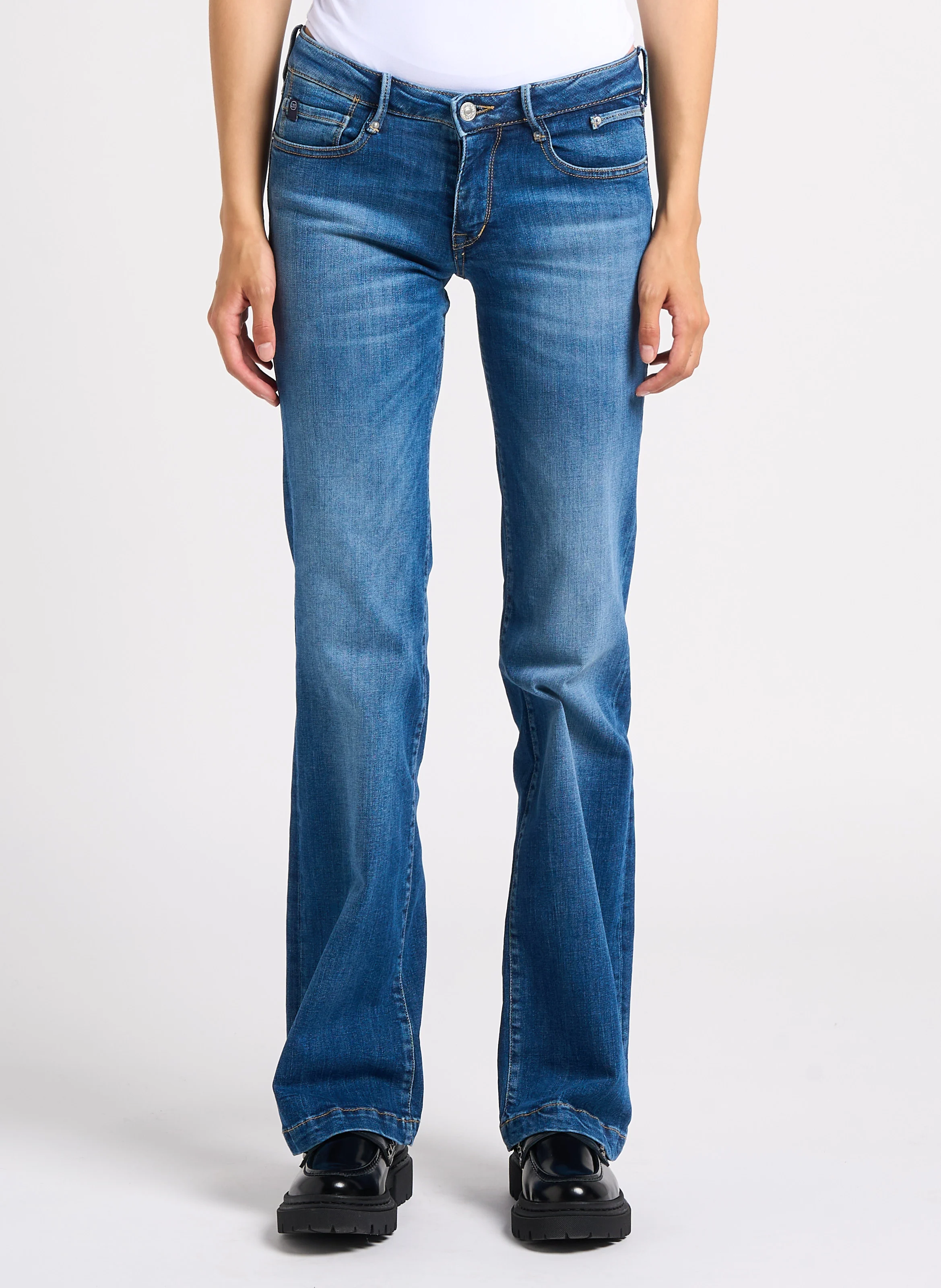 FLARE - Jean bootcut taille basse en coton mélangé | Bleu
