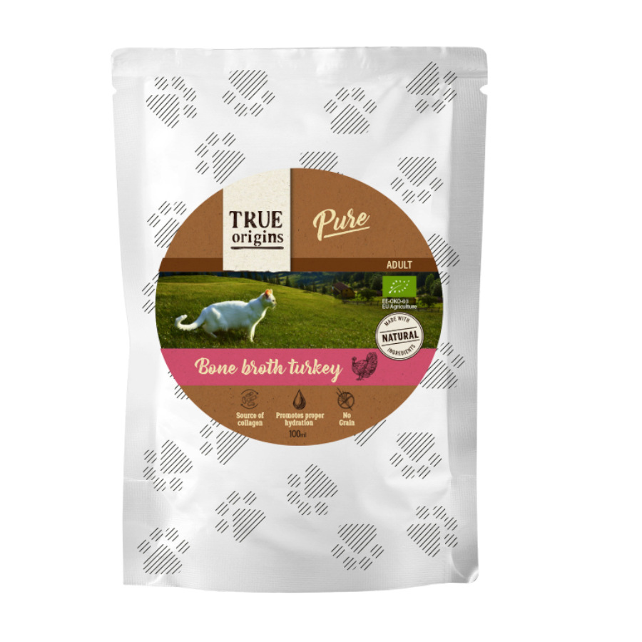 Sachê de caldo de osso de peru puro True Origins para gatos