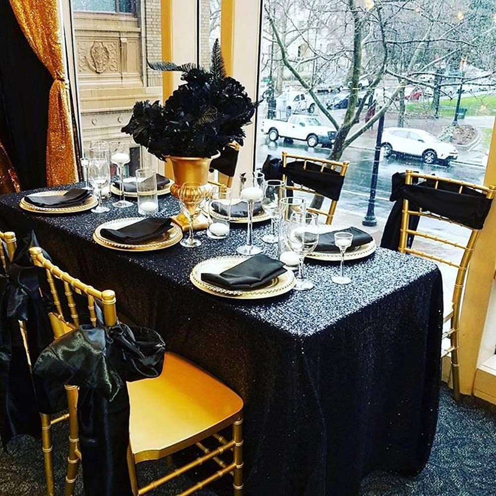(120x180cm) Glitzer Tischdecke Party Dekoration Pailletten Tisch Tuch - Schwarz