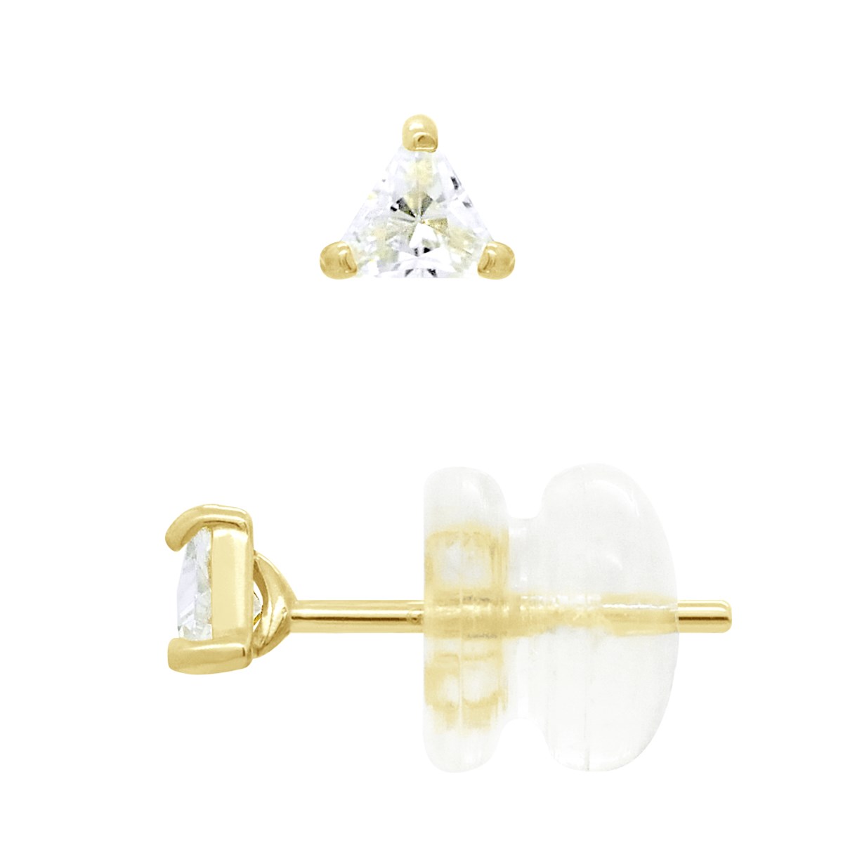 Boucles d'Oreilles - Orné d'un Oxyde de Zirconium Blanc en forme de Triangles - Or Jaune