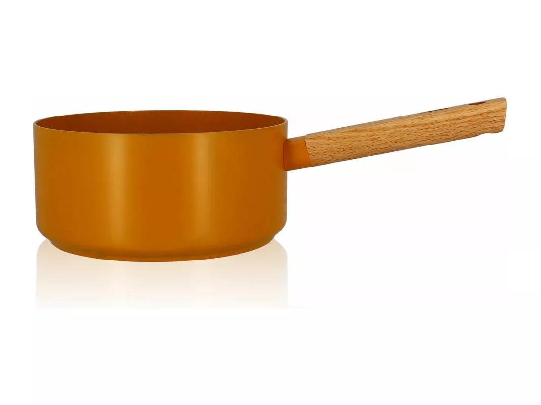 Ogo Living - Casserole Ector 20cm Alu Revetement Ceramique Jaune Avec Manche Bois