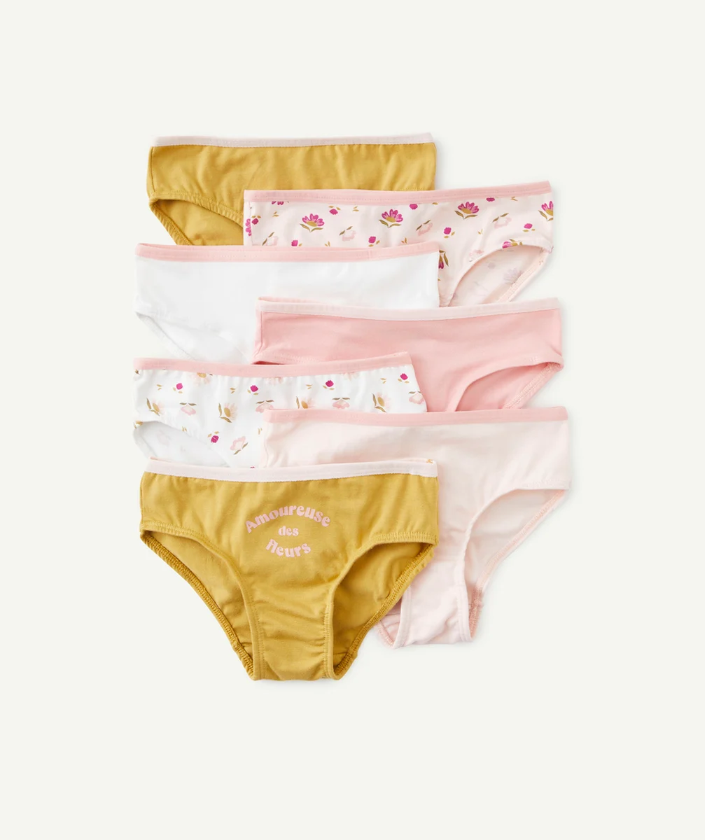 LOT DE 7 CULOTTES FILLE EN COTON BIO UNIES ET FLEURIES