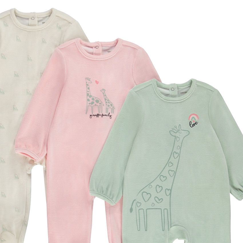 Lot de 3 dors-bien girafes en velours pour bébé fille avec ouvertures différentes selon l'âge - Rose