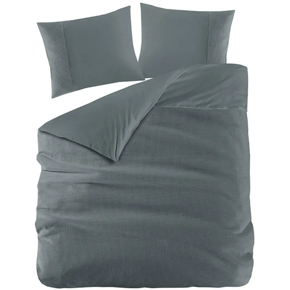 Zavelo DeLuxe Waffle Dekbedovertrek Donkergroen-1-persoons (140 x 200/220 cm)