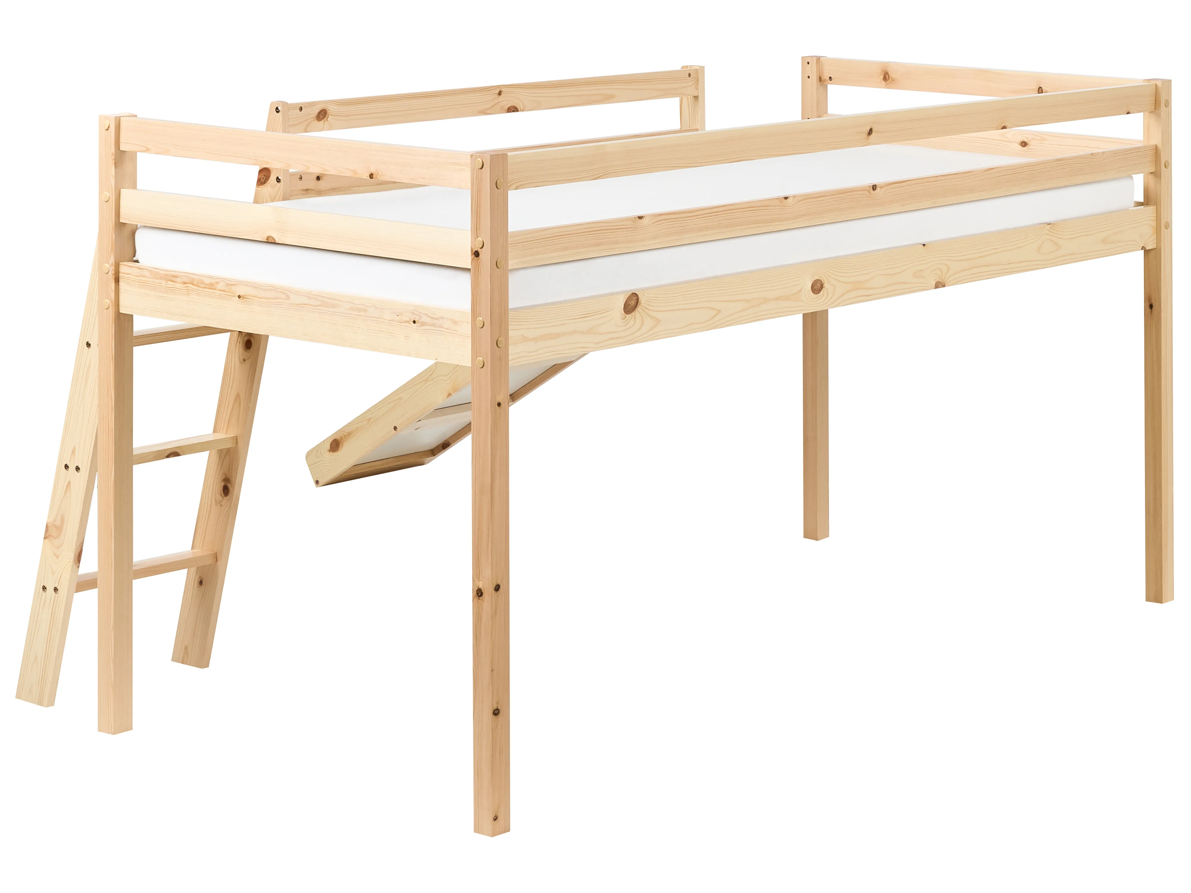 Verhoogd bed Dennenhout STAPLE 90 x 200 cm met glijbaan Lichtbruin