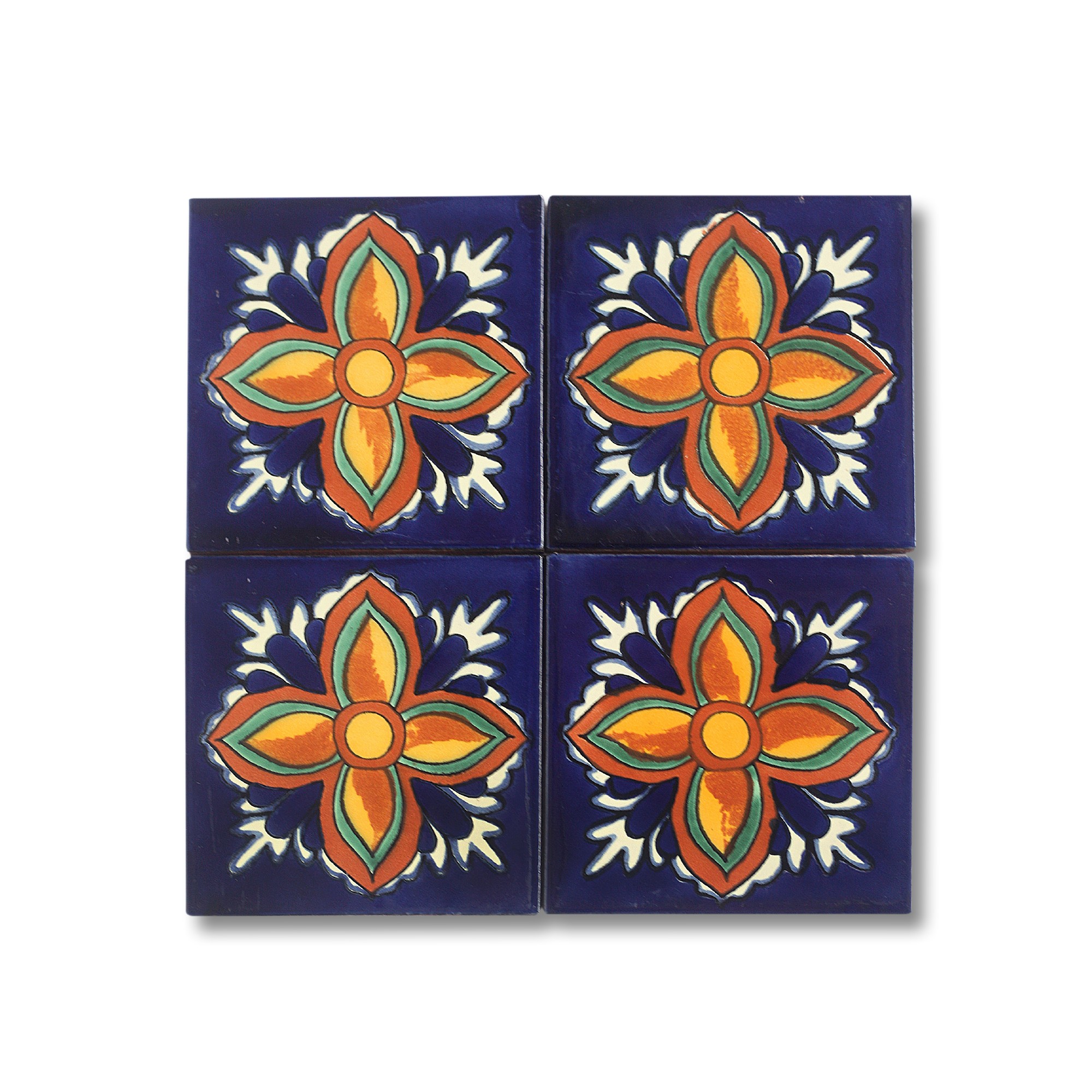 Kachel 'Garcia', blau, gelb, T 10 cm, B 10 cm, H 0,5 cm von fischer's lagerhaus
