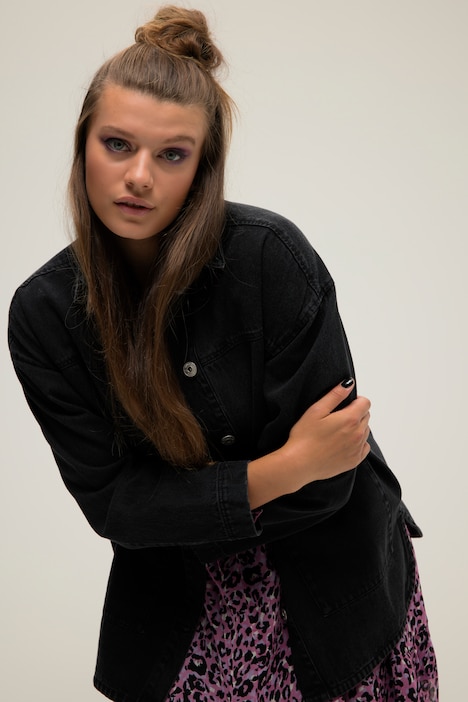 Jeanshemd, oversized, Klappentaschen, Hemdkragen, Langarm