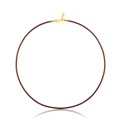 Gargantilha de couro marrom de 2 mm com fecho banhado a ouro 18k sobre prata, 40 cm, TOUS Chokers