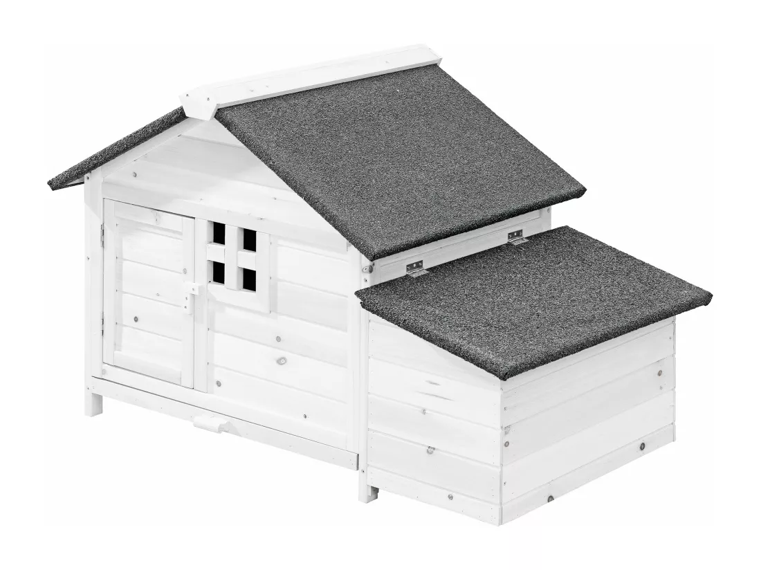 Poulailler en bois avec pondoir - 2 poules - L. 106 x P. 64 x H.71 cm - Blanc - ANSER