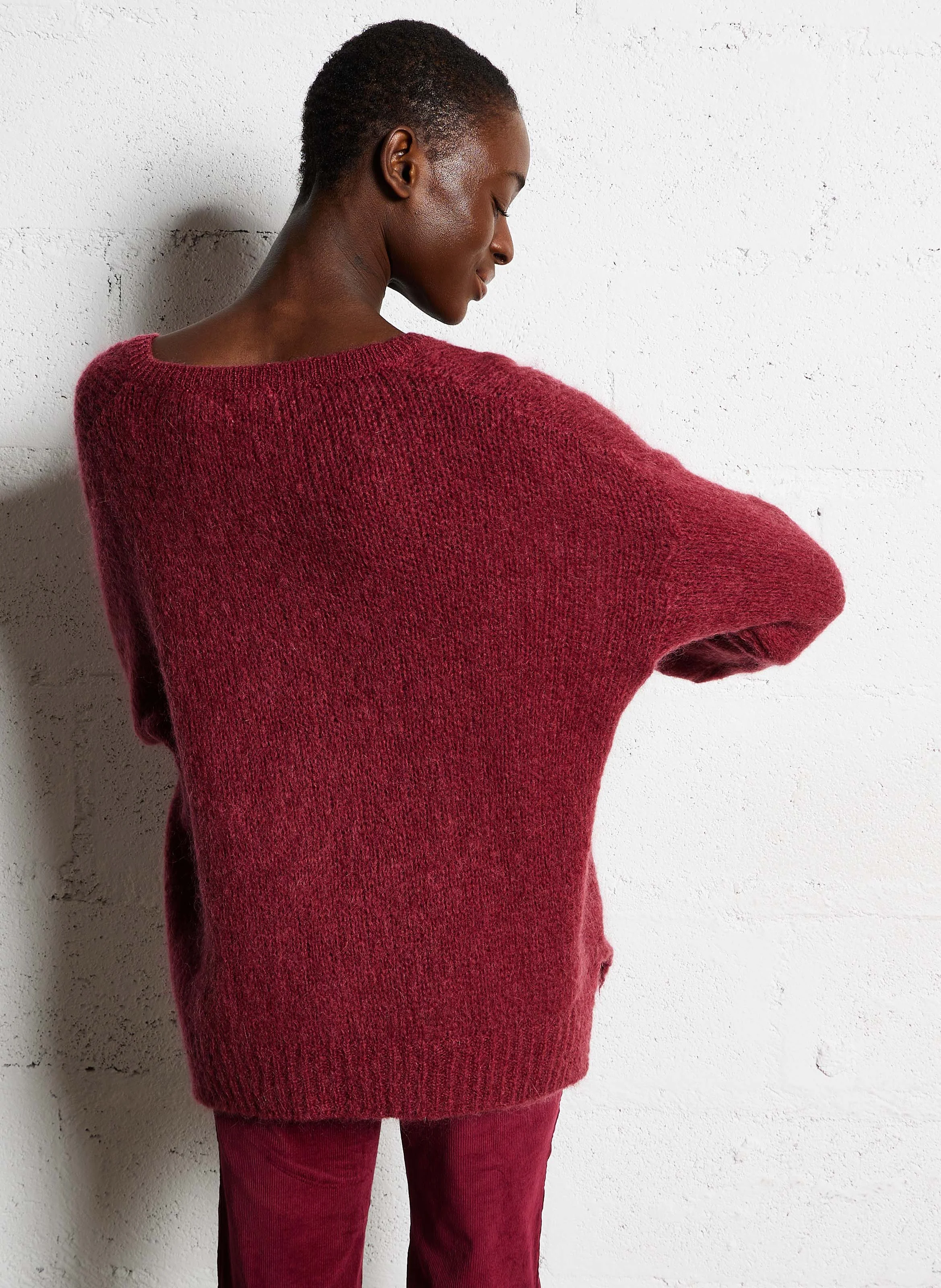 MELANIE - Pull oversize col V en laine mélangée | Rouge