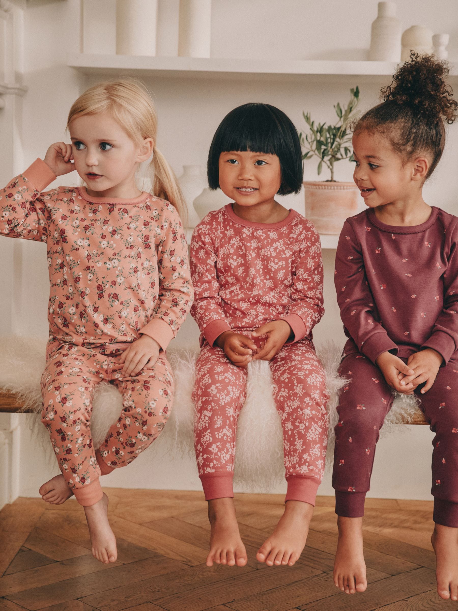 Rood/paars gebloemd - Verpakking van 3 knusse pyjama's (9 mnd-16 jr)