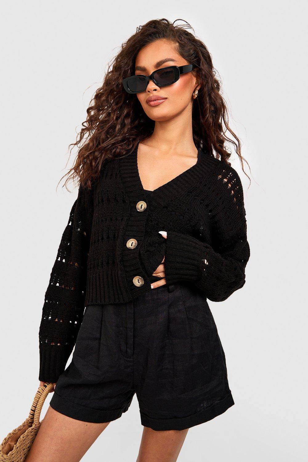 boohoo Crochet Button Through Crop Cardigan