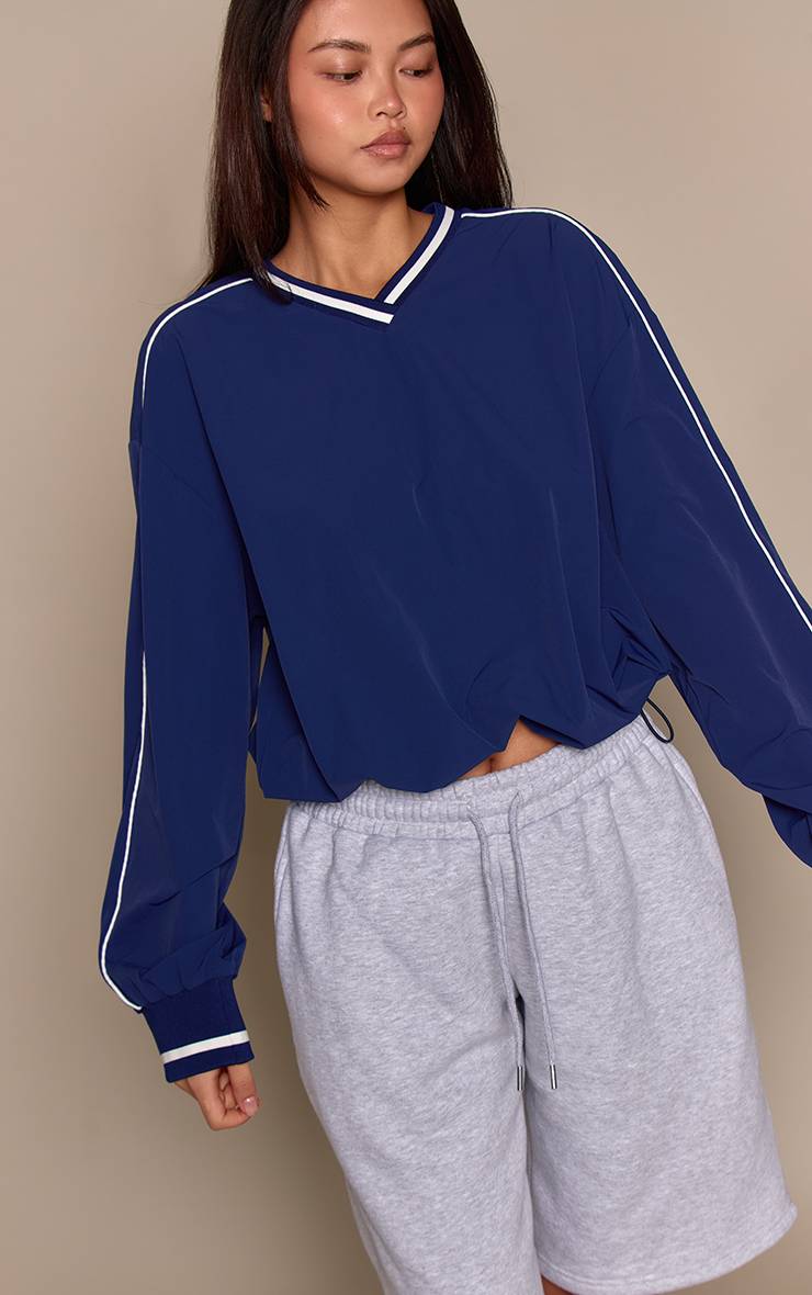 Bleu Marine Synthétiquell Col V En Tricot