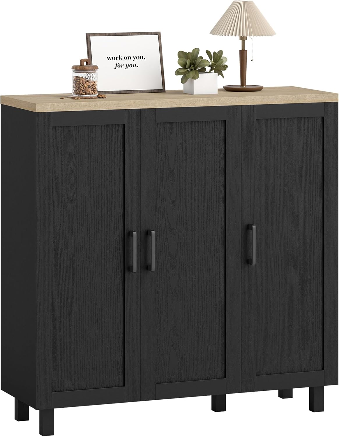 HOMCOM 3-türiges schmales Sideboard, Wohnzimmer Sideboard mit verstellbaren Regalen, für Küche, Eingangsbereich, Esszimmer, Schlafzimmer, Schwarz, 90x30x90 cm, 90x30x90 cm