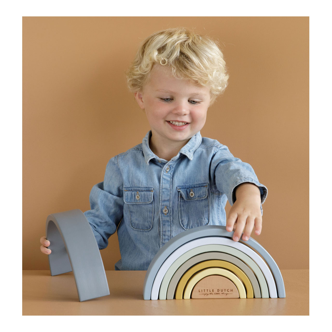 Little Dutch Houten Regenboog Blokken Blauw
