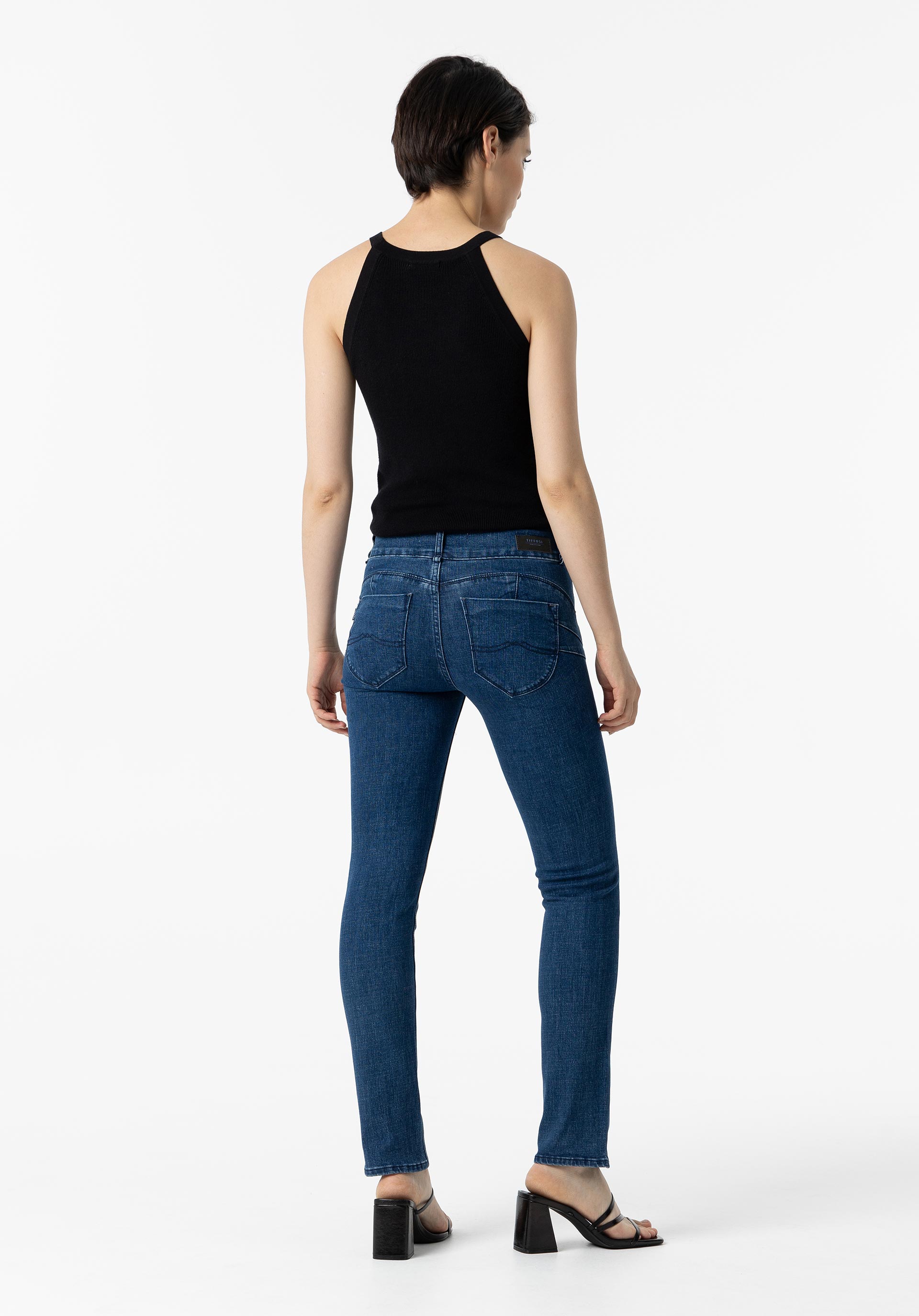Jeans Double-up Slim Cintura Alta Aplicações