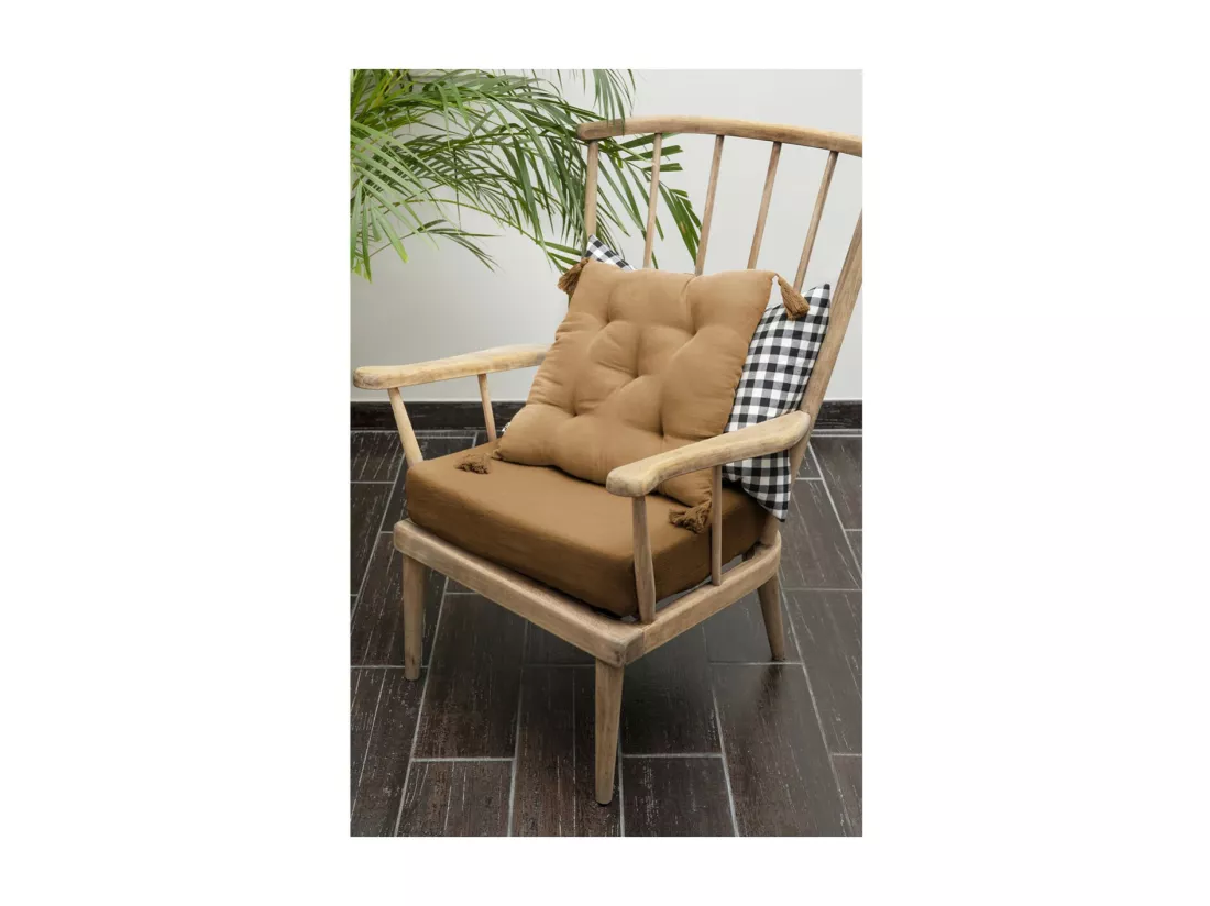 OUREA - Coussin Capitonné 40x40cm avec Pompons Gaze de Coton Camel