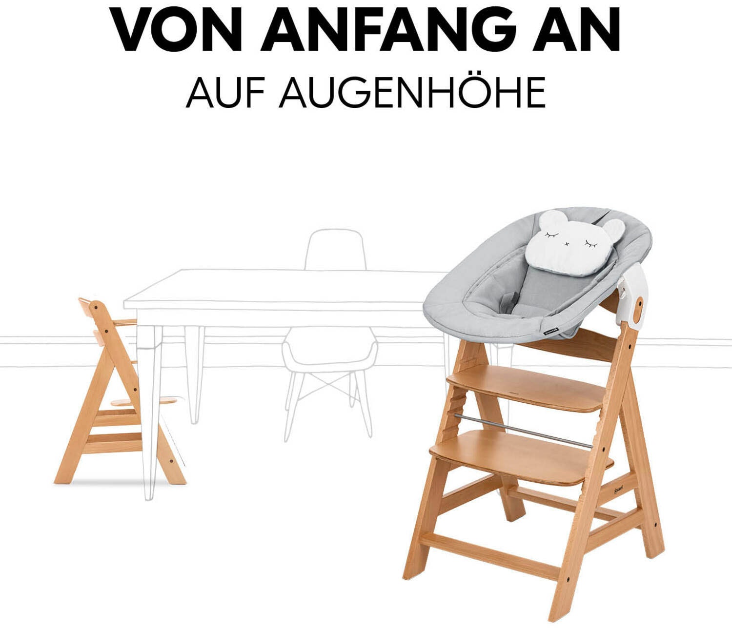 Hauck Hochstuhl »Alpha Newborn Pre, Nature Grey« () mit Newborn Aufsatz